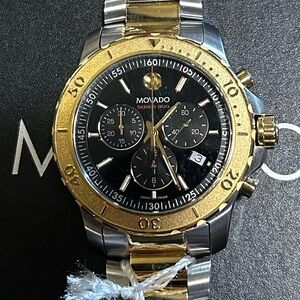 Movado Series 800 Watch With 42mm Black Chronograph & 2 Tone Bracelet